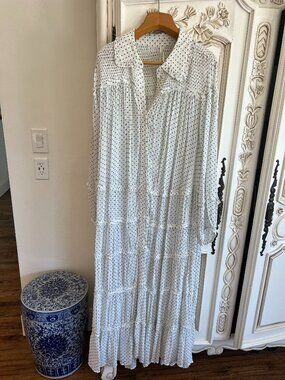 Anthropologie 2x maxi dress white with black polka dots
